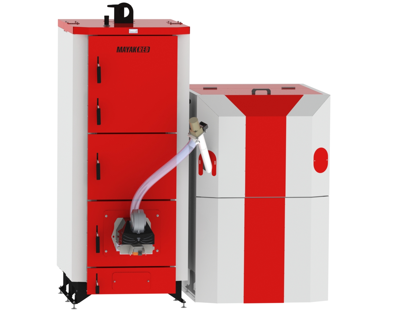 Водогрійний сталеві котел тривалого горіння серії Маяк КТР-95 ECO MANUAL UNI type H , з бункером та пелетним пальником.